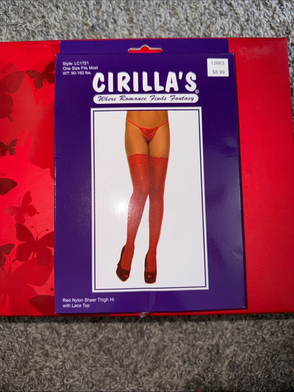 Red Sheer Thigh Highs Stockings with Lace Top